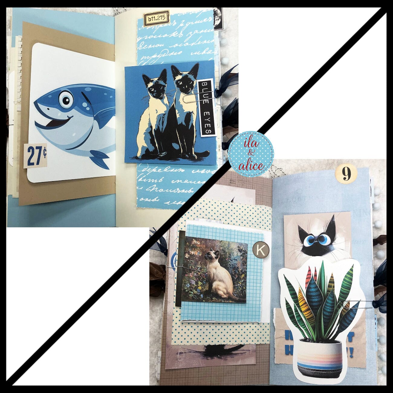 Siamese Cat Junk Journal- Soft Cover with Saucy Face Journal ila & alice
