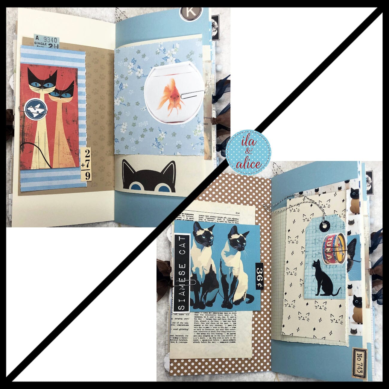 Siamese Cat Junk Journal- Soft Cover with Saucy Face Journal ila & alice