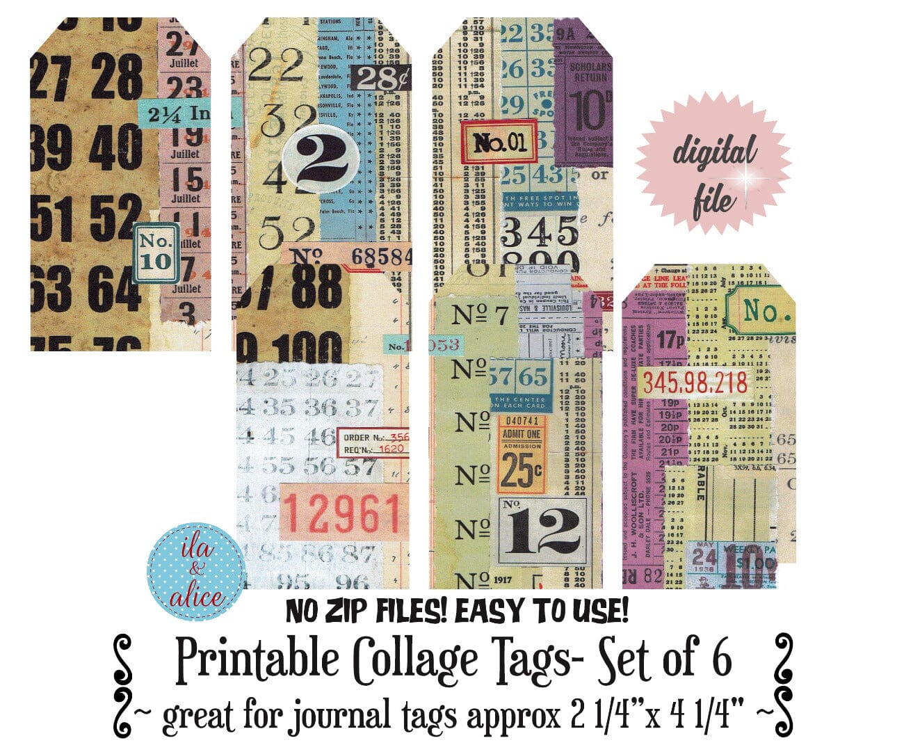 Digital Journal Tags with Numbers-Darker Colours Set #3 Journal ila & alice