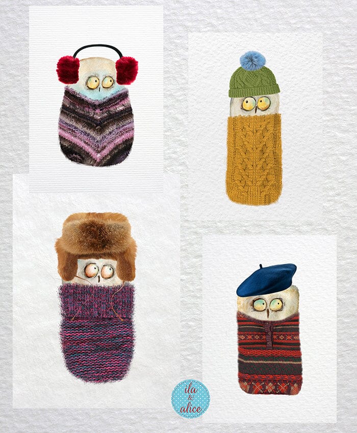 Cute Owls in Sweaters Postcards Post Cards ila & alice
