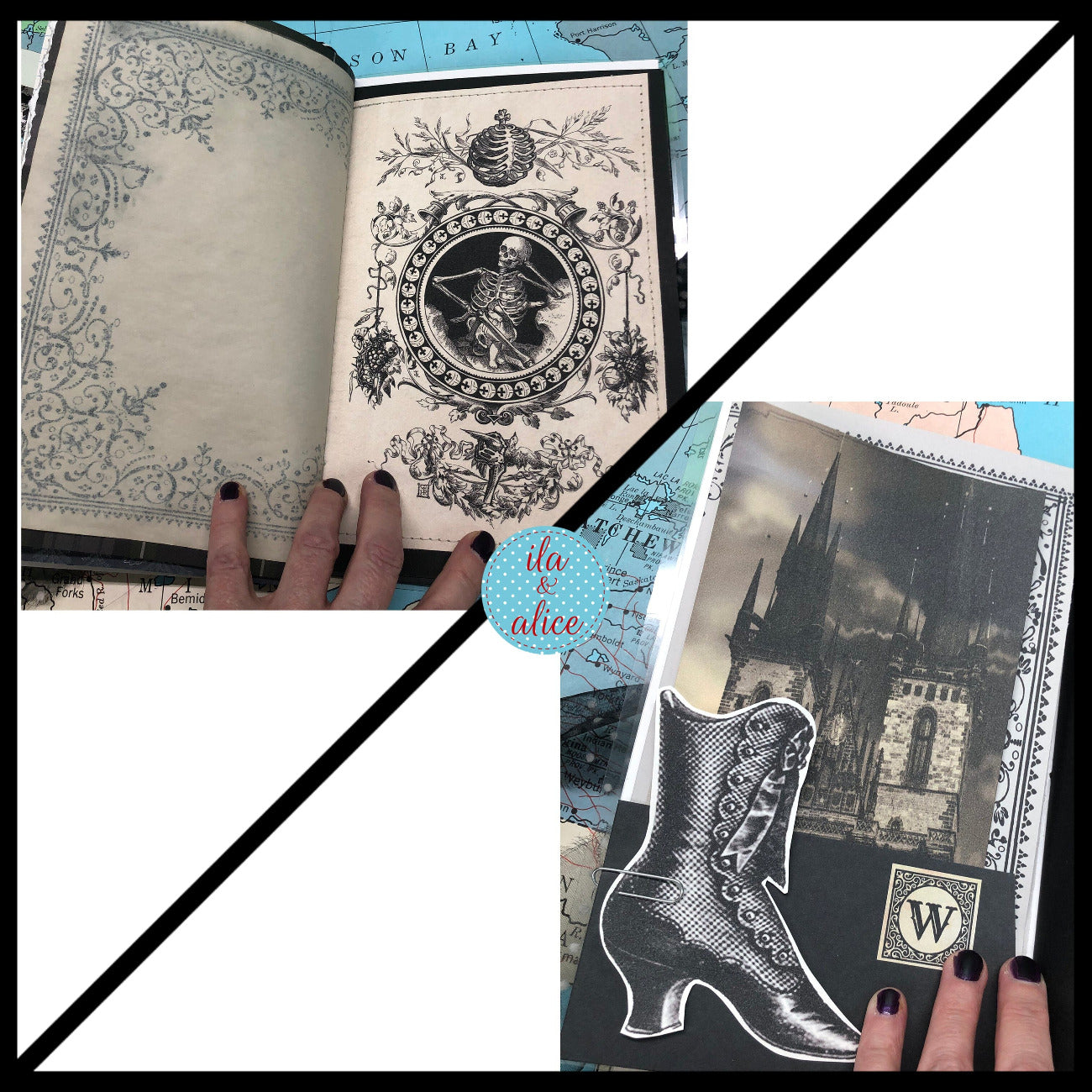 Dark Gothic Winter Junk Journal with Full Moon & Crow Collage Cover Journal ila & alice