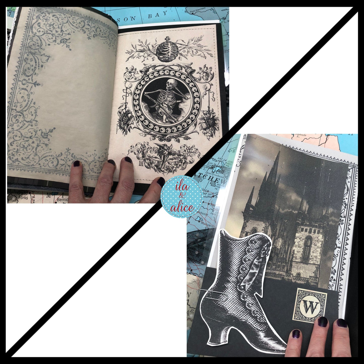 Winter Junk Journal with Full Moon & Crow Collage Cover Journal ila & alice