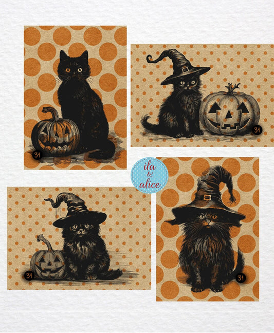 Black Cats and Orange Polka Dots Halloween Postcards Post Cards ila & alice