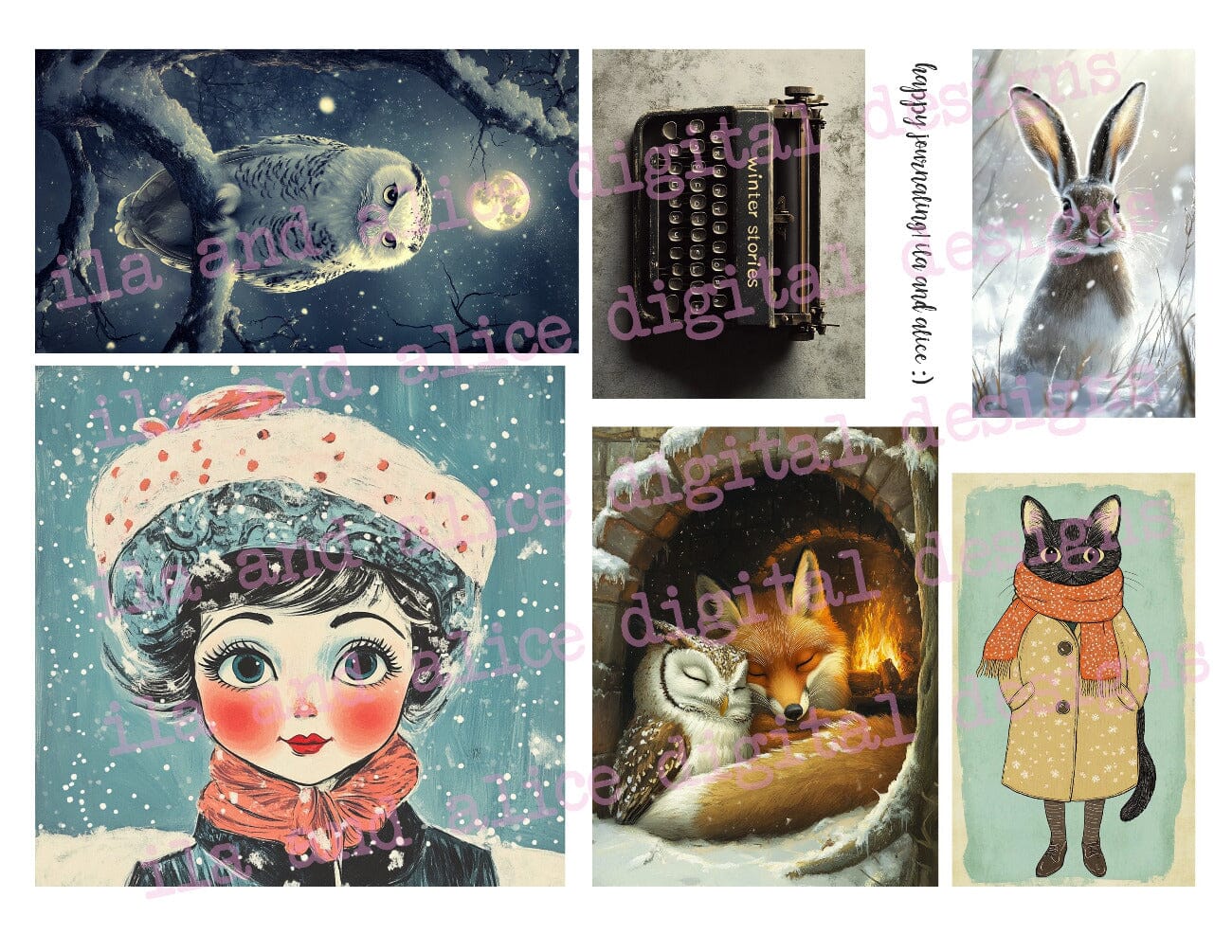 Digital Winter Junk Journal Ephemera Kit (from YouTube) Journal ila & alice