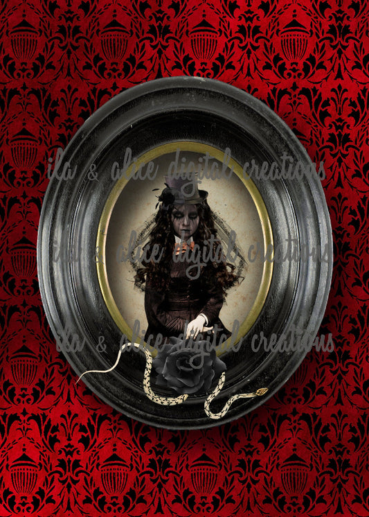 Spooky Ghoulish Women on Red Velvet Postcards Post Cards ila & alice