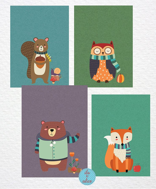 Autumn Woodland Animal Postcards Post Cards ila & alice