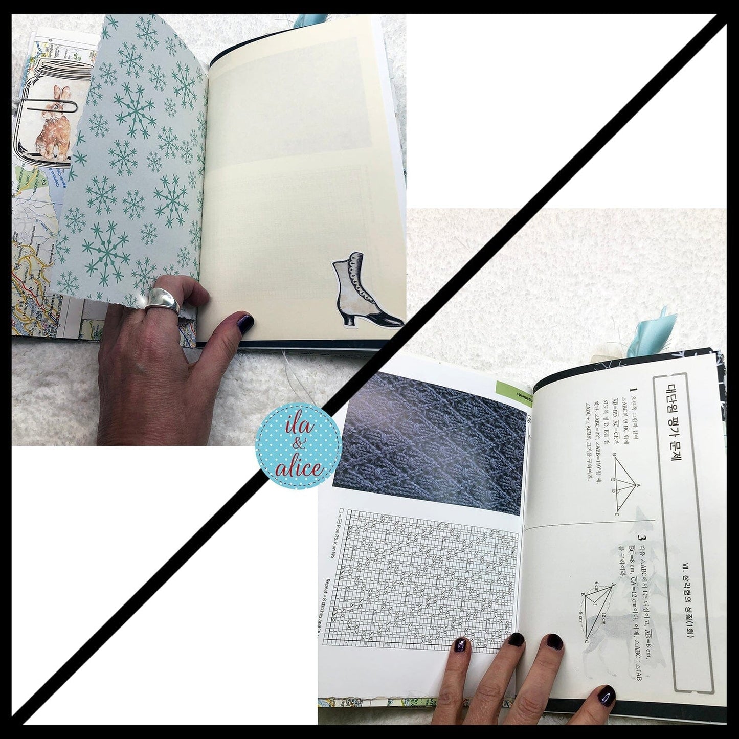 Pretty Blue Winter Junk Journal with Owl & Hare Collage Cover Journal ila & alice