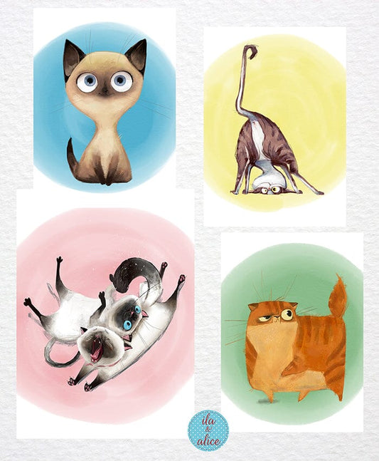 Mischievous Watercolour Cats Post Cards ila & alice 