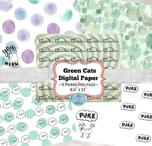 Digital Cat Junk Journal Paper-Green-5 Papers Journal ila & alice 