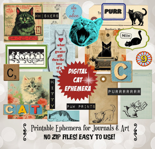 Digital Cat Junk Journal Ephemera Journal ila & alice 