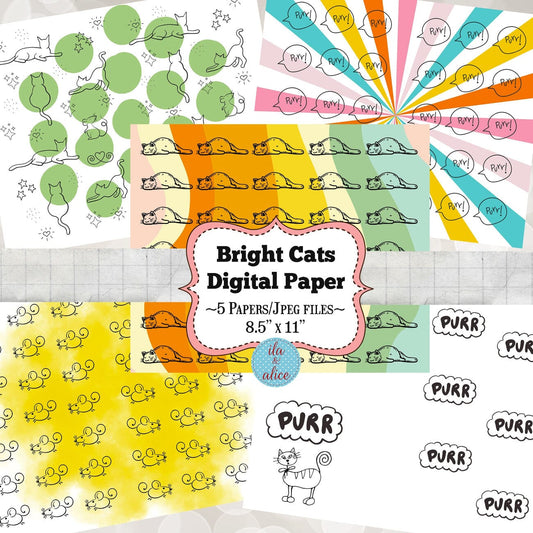 Digital Cat Junk Journal Paper-Retro Brights-5 Papers Journal ila & alice 