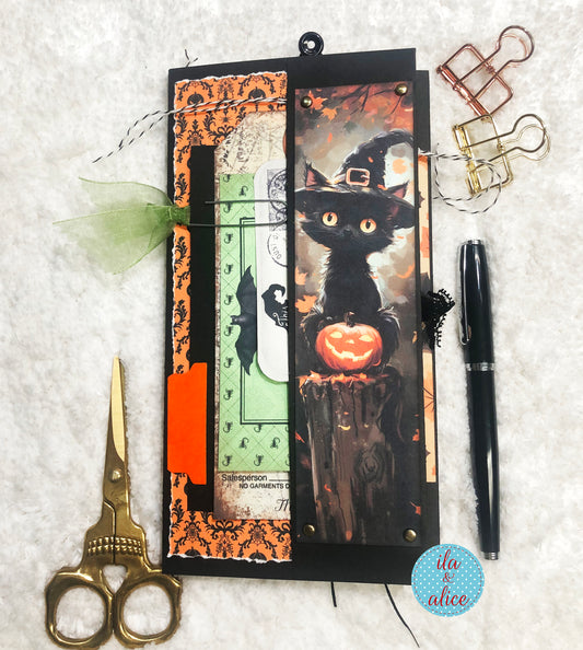 Cute Halloween Folio with a Black Cat and Jack O'Lantern