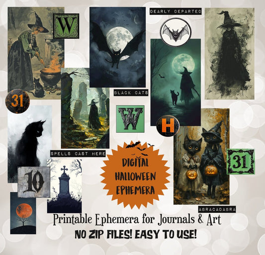 Digital Halloween Art Junk Journal Ephemera with Tags Journal ila & alice 