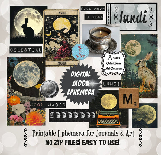 Digital Moon Art Junk Journal Ephemera Journal ila & alice 