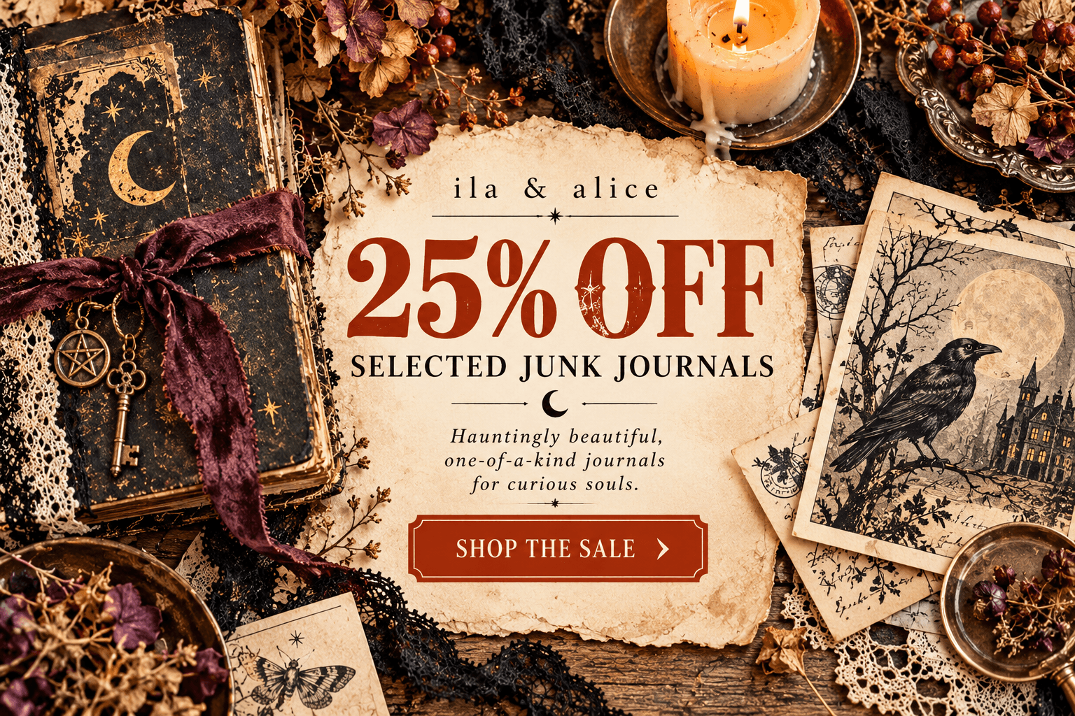 25% off selected handmade junk journals at ila and alice