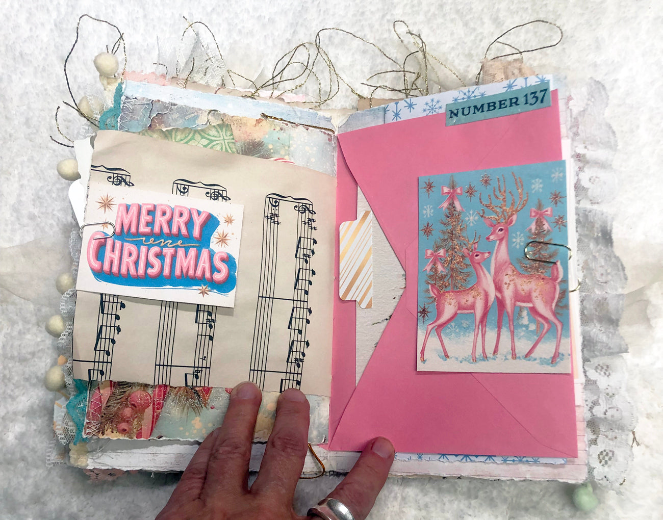Glittery Pastel Mid Century Themed Christmas Junk Journal