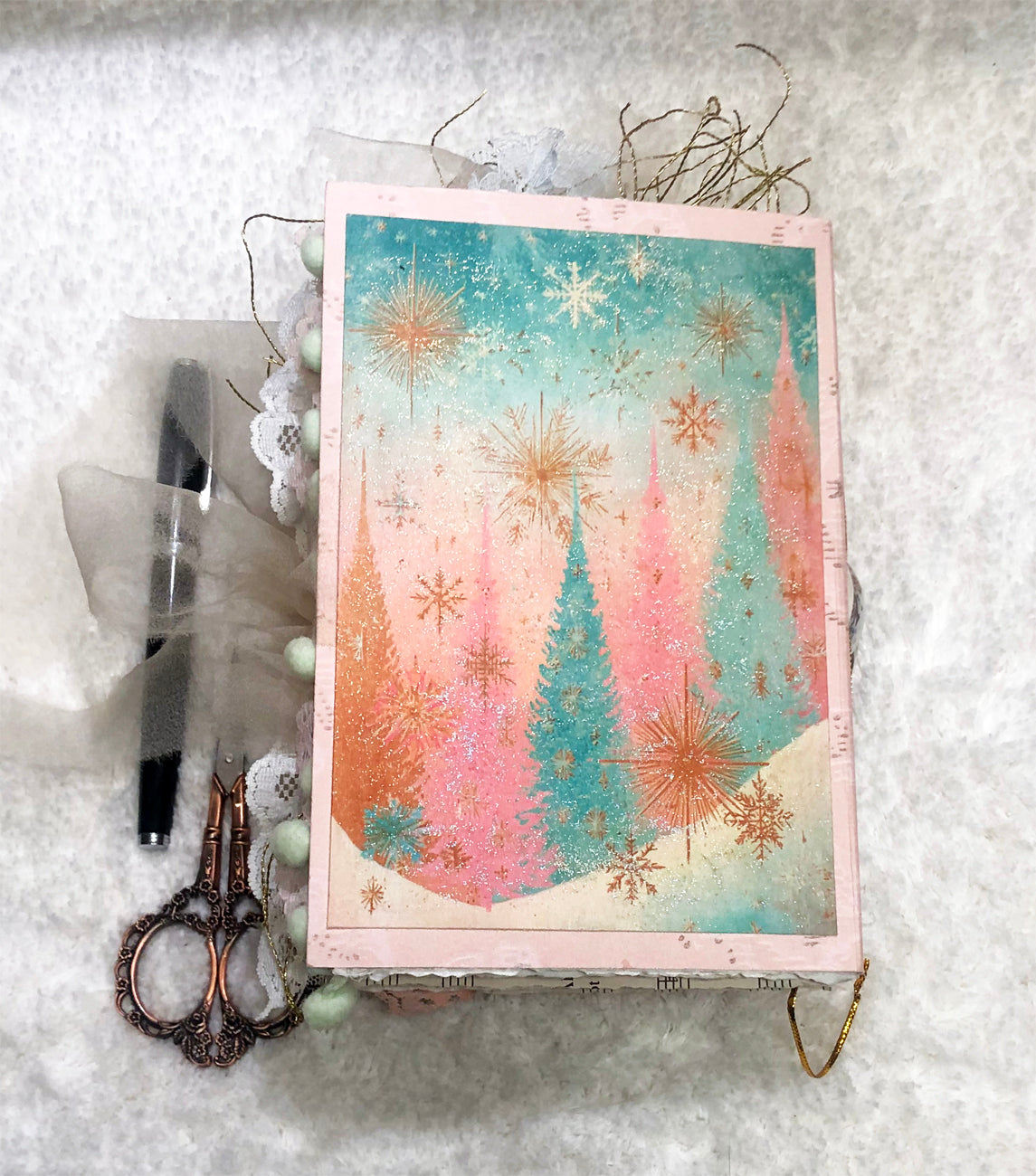 Glittery Pastel Mid Century Themed Christmas Junk Journal
