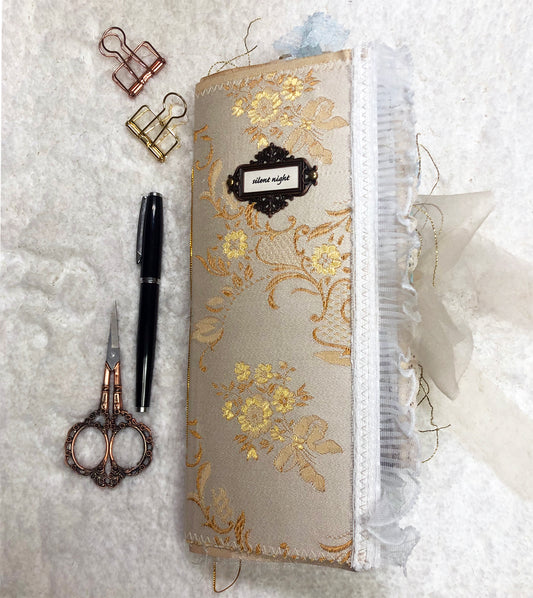 Gold and Cream Brocade Winter Junk Journal with Lace and Angels