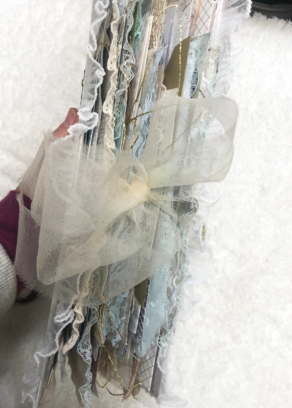 Gold and Cream Brocade Winter Junk Journal with Lace and Angels