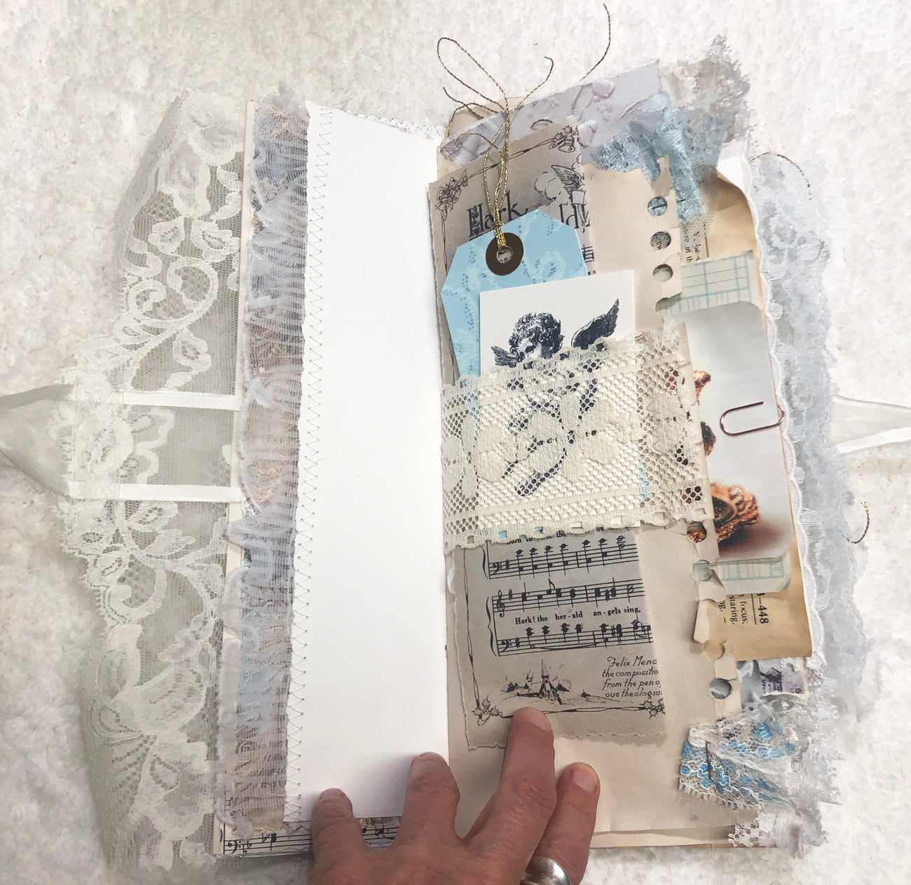 Glittery Green and Lace Winter Junk Journal with Angels