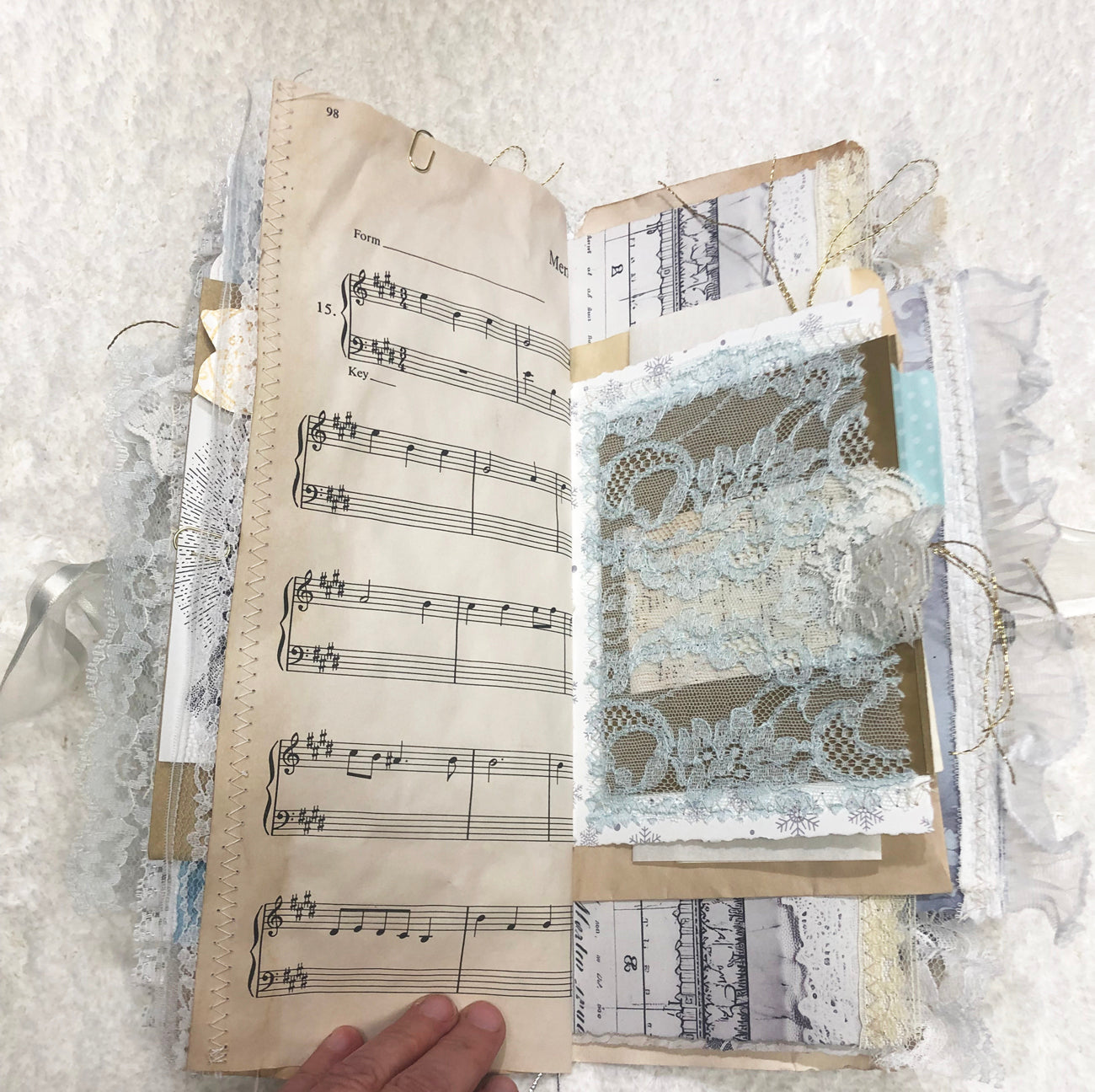 Glittery Green and Lace Winter Junk Journal with Angels