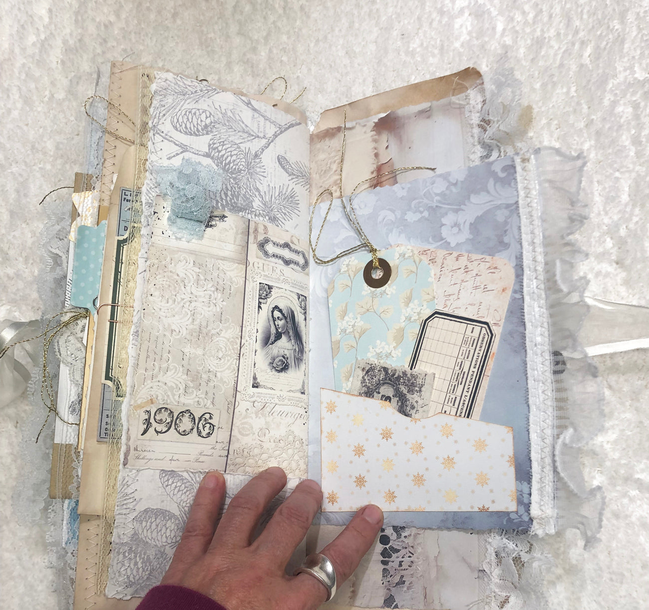 Glittery Green and Lace Winter Junk Journal with Angels