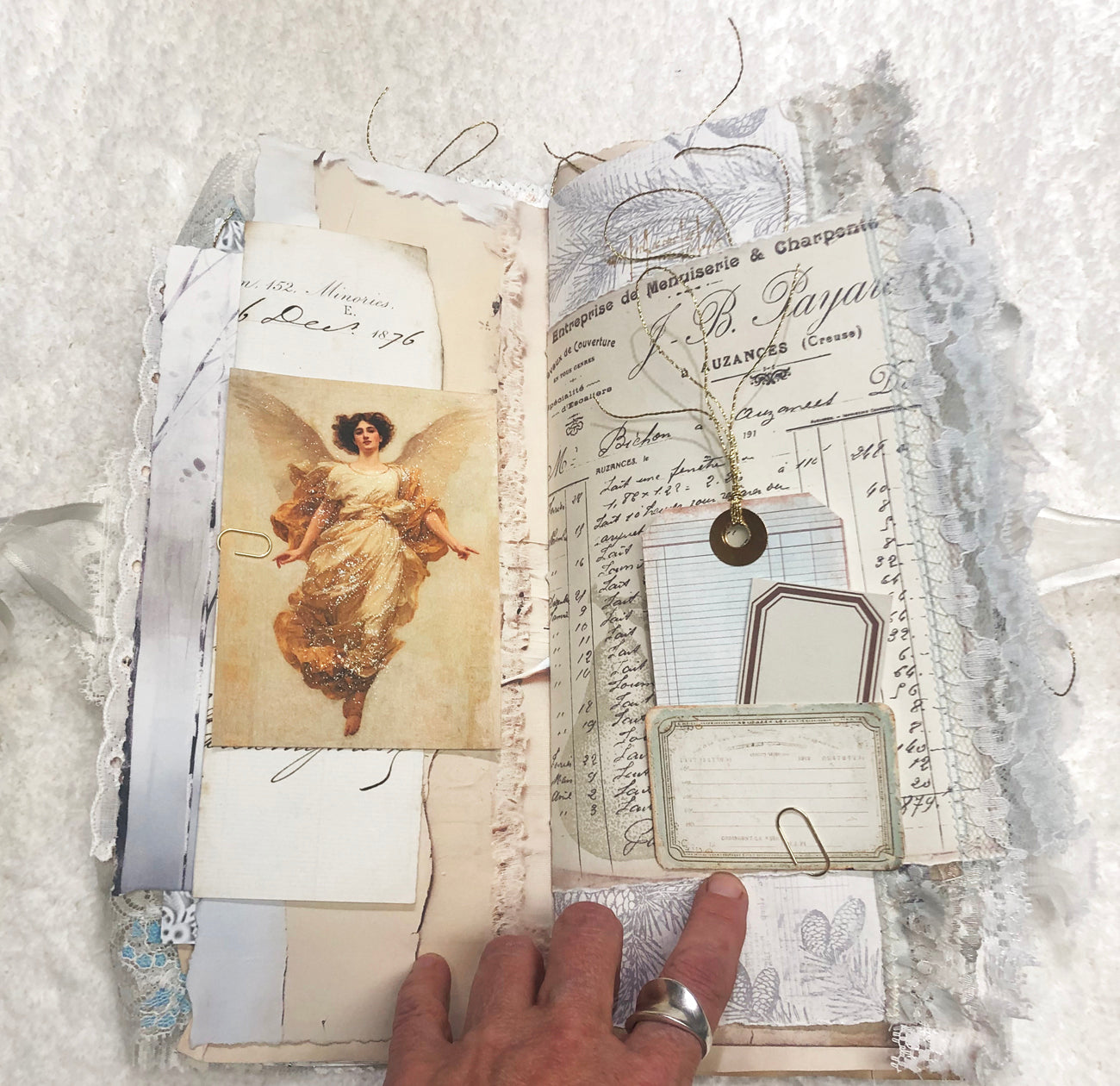 Glittery Green and Lace Winter Junk Journal with Angels