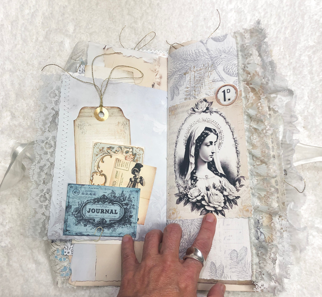 Glittery Green and Lace Winter Junk Journal with Angels