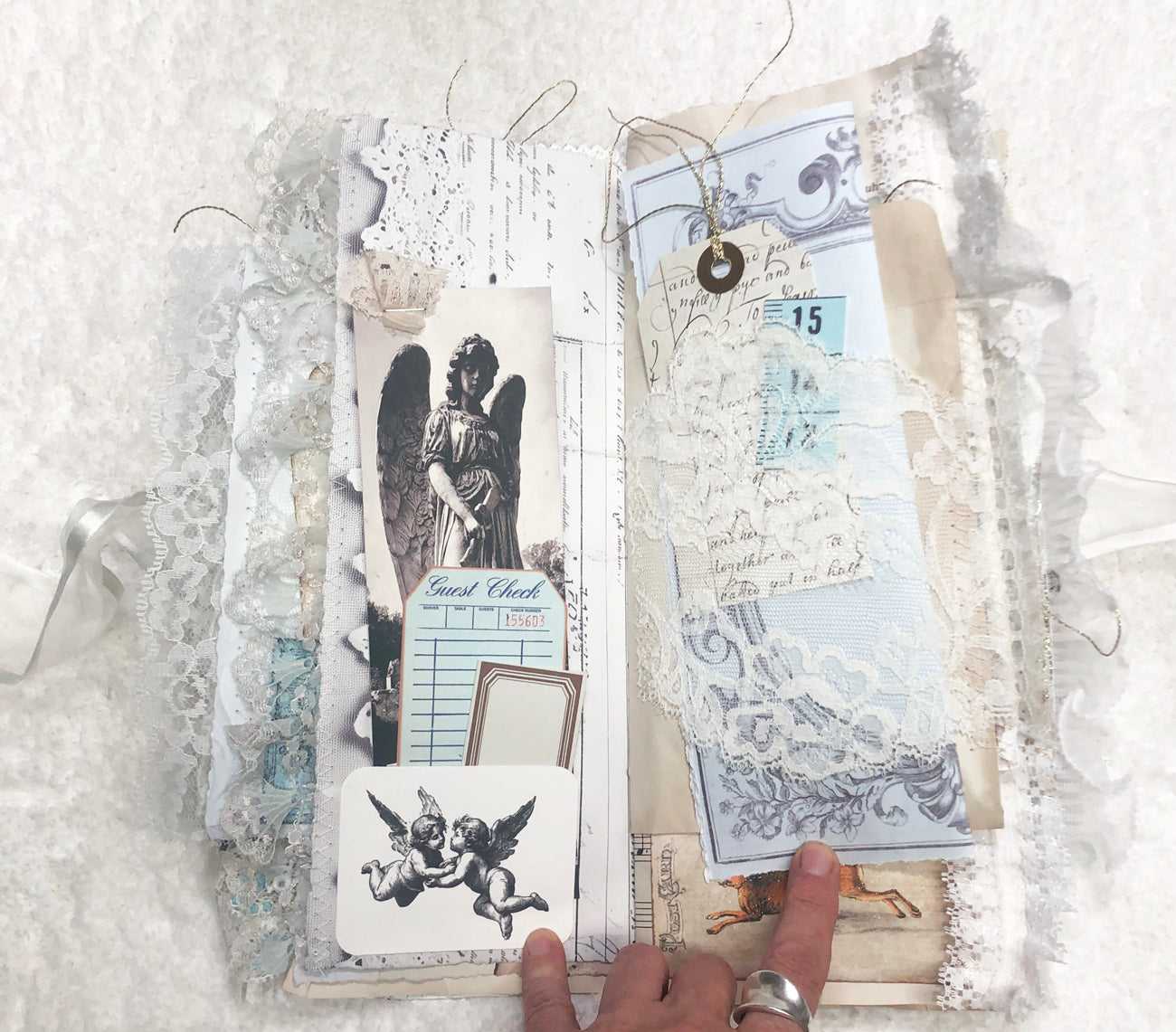 Glittery Green and Lace Winter Junk Journal with Angels