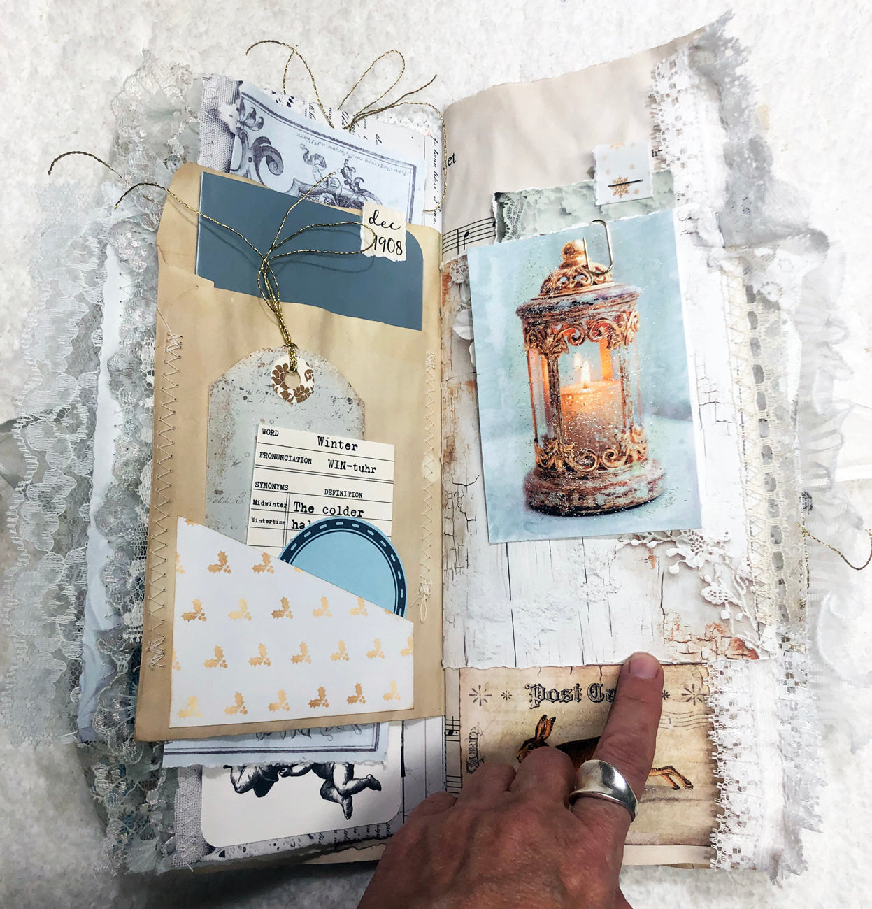 Glittery Green and Lace Winter Junk Journal with Angels