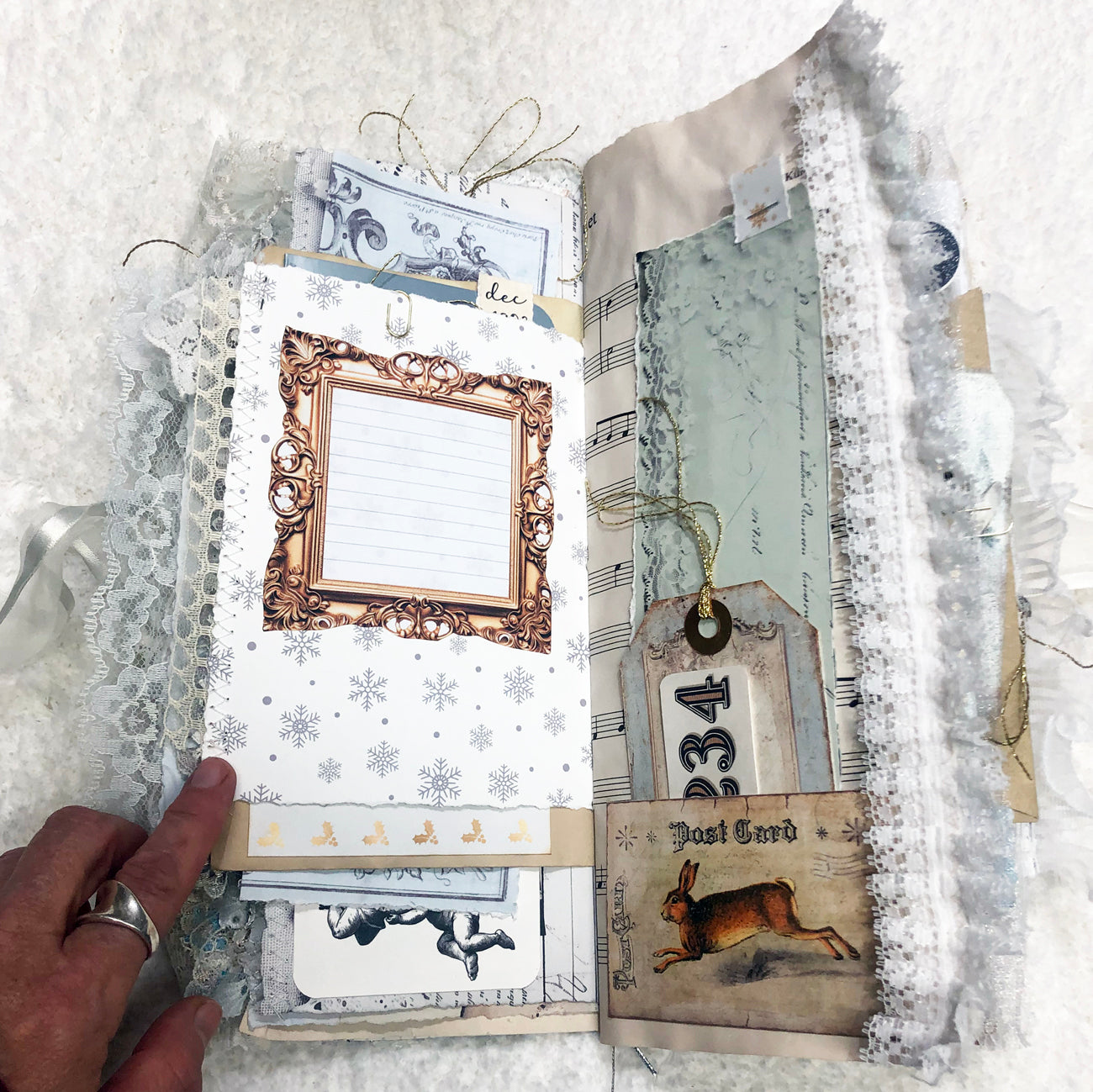 Glittery Green and Lace Winter Junk Journal with Angels