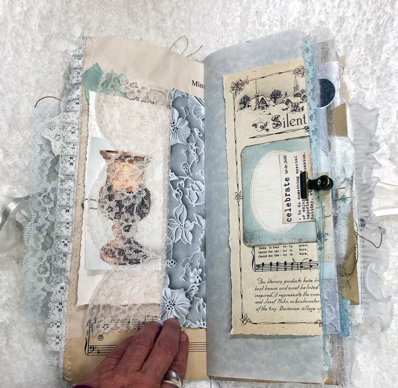 Glittery Green and Lace Winter Junk Journal with Angels