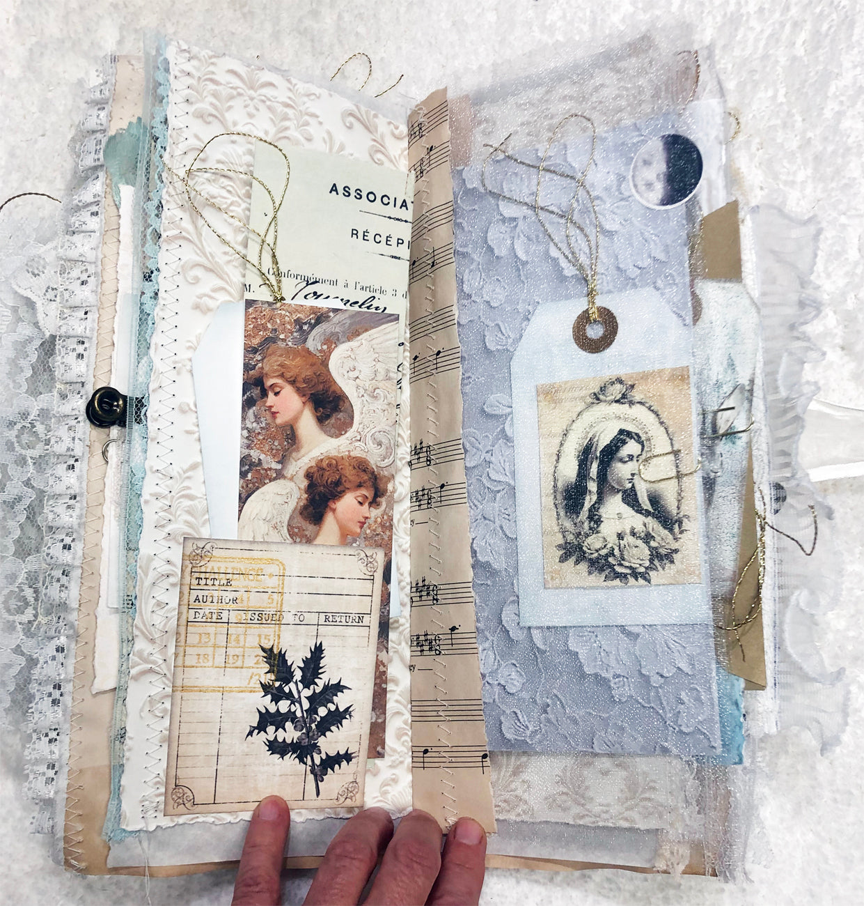 Glittery Green and Lace Winter Junk Journal with Angels