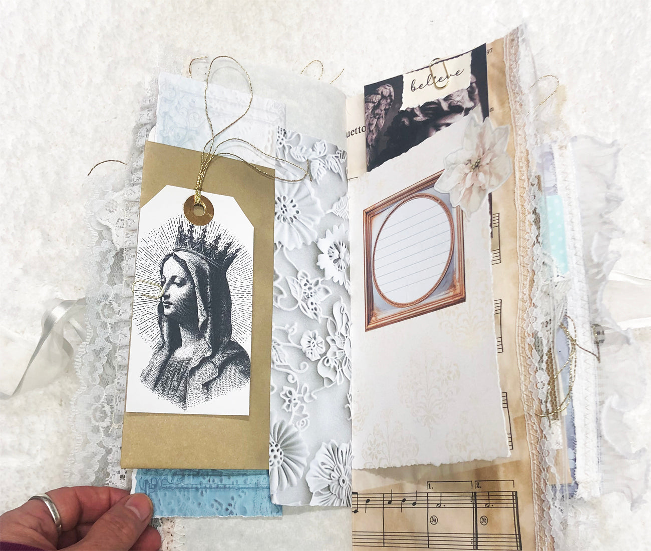 Glittery Green and Lace Winter Junk Journal with Angels