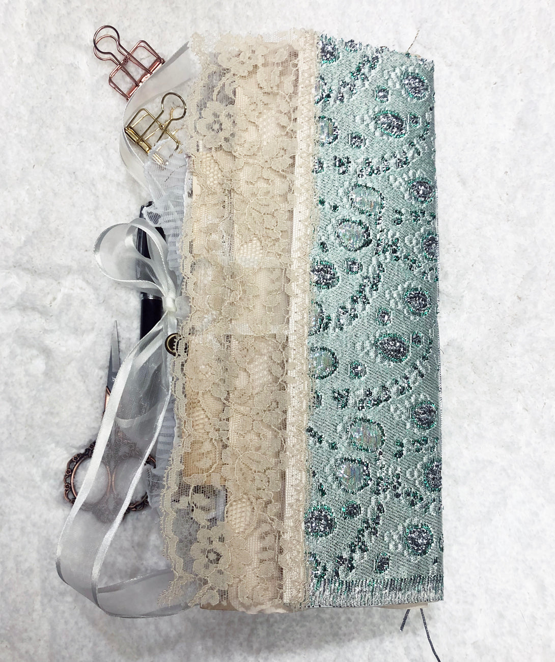 Glittery Green and Lace Winter Junk Journal with Angels