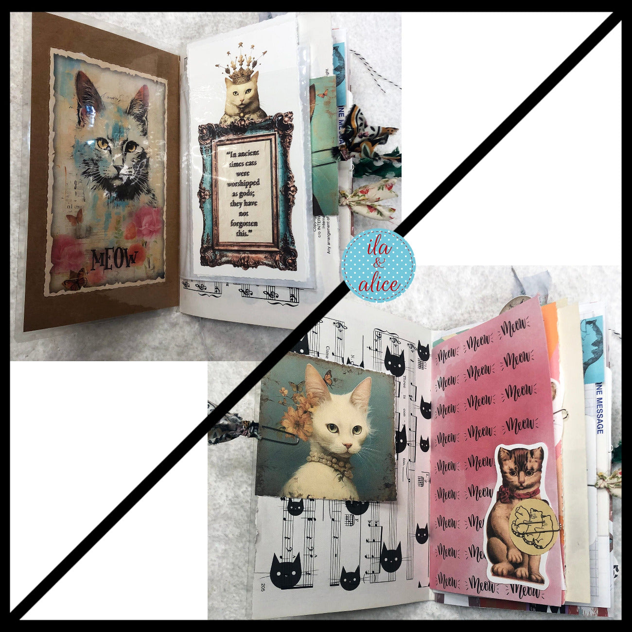 Fetching Feline Cat Junk Journal with Collage Cover Journal ila & alice 