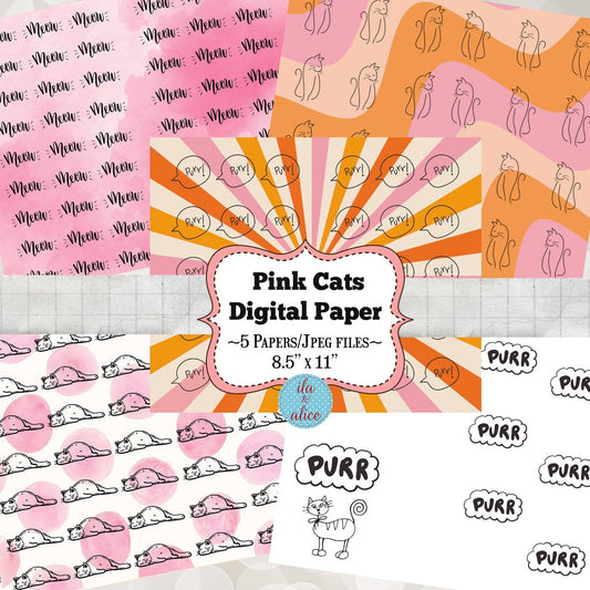 Digital Cat Junk Journal Paper-Pink-5 Papers Journal ila & alice 