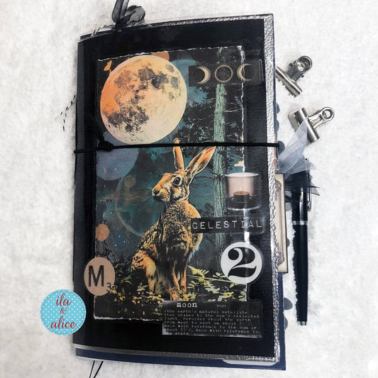 Full Moon and Hare Junk Journal with Collage Cover Journal ila & alice 