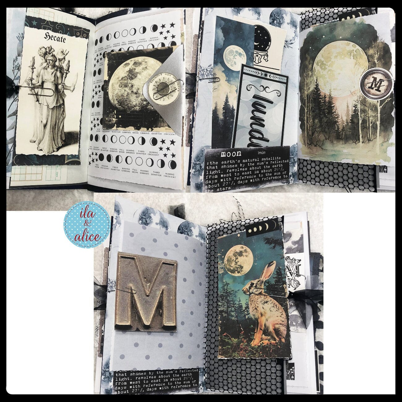 Vintage Moon Junk Journal with Collage Cover Journal ila & alice 