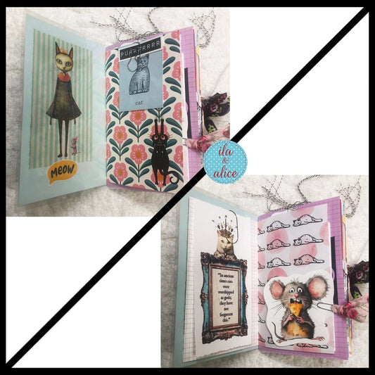 Cute Cat Junk Journal with Sweet Black Cat in a Vintage Red Dress Journal ila & alice 