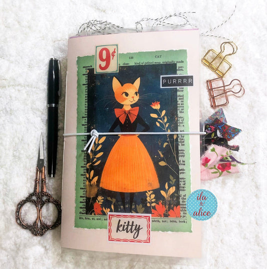 Cute Cat Junk Journal with Lovely Orange Cat in a Meadow Journal ila & alice 