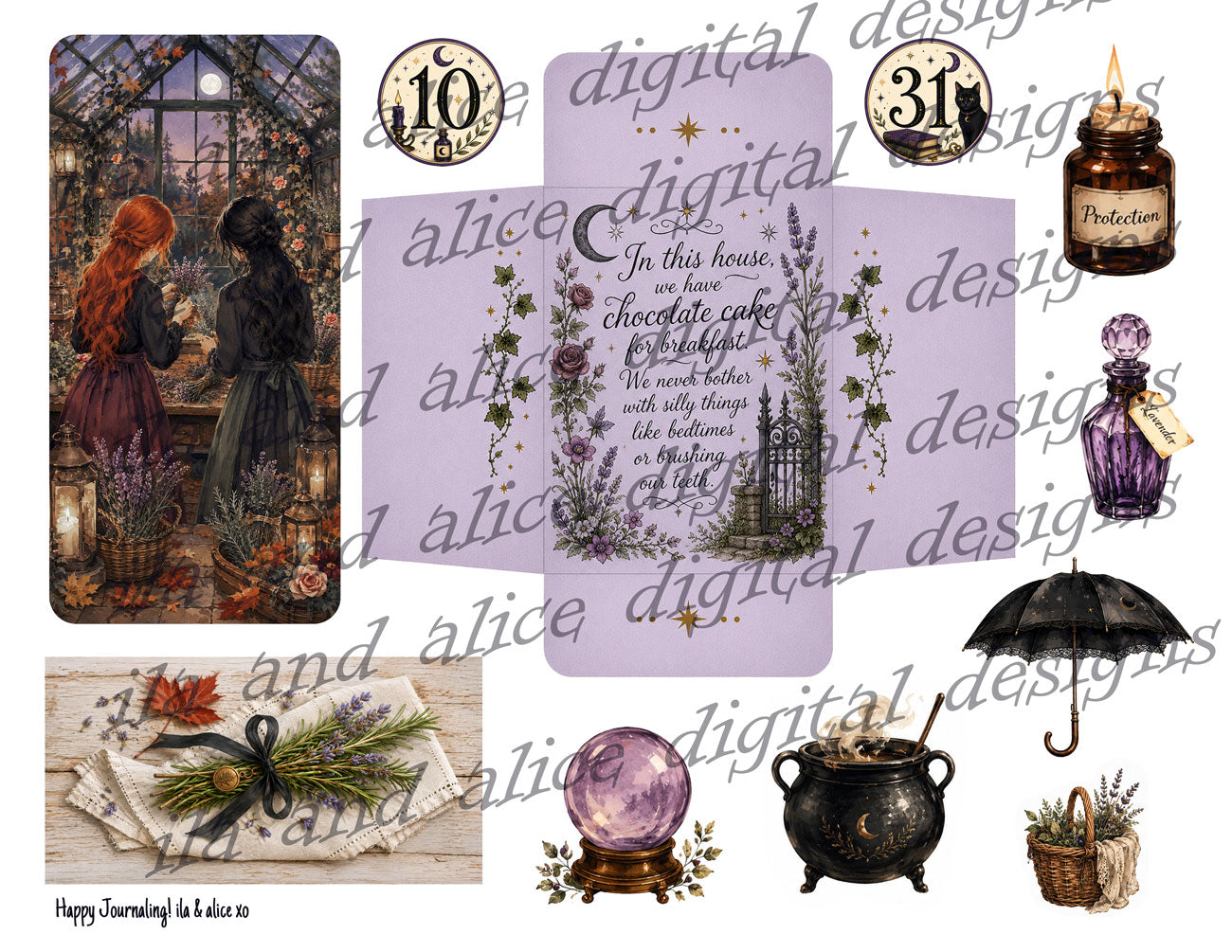 Two Witches & Garden Magic | Printable Witchy Journal Kit & Ephemera