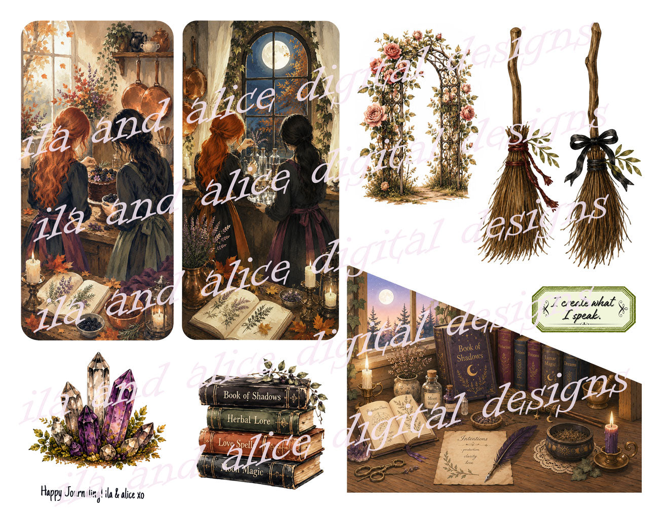 Two Witches & Garden Magic | Printable Witchy Journal Kit & Ephemera