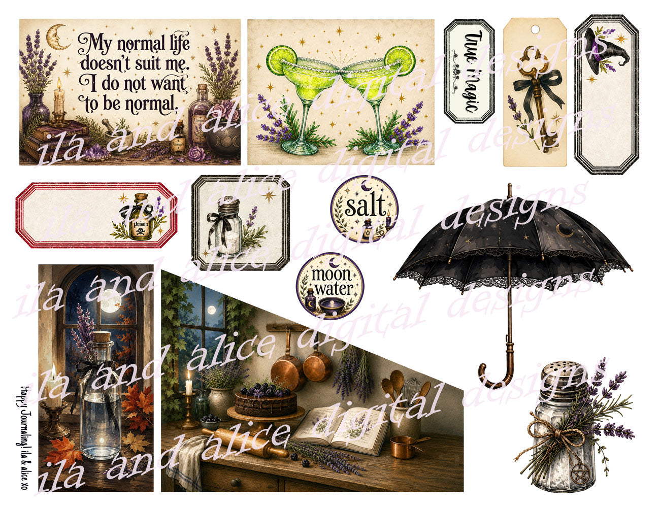 Two Witches & Garden Magic | Printable Witchy Journal Kit & Ephemera