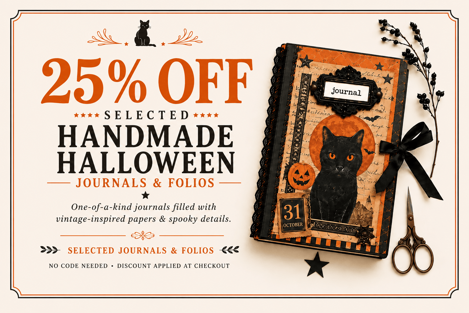 25% off all handmade journals and folios at ila and alice