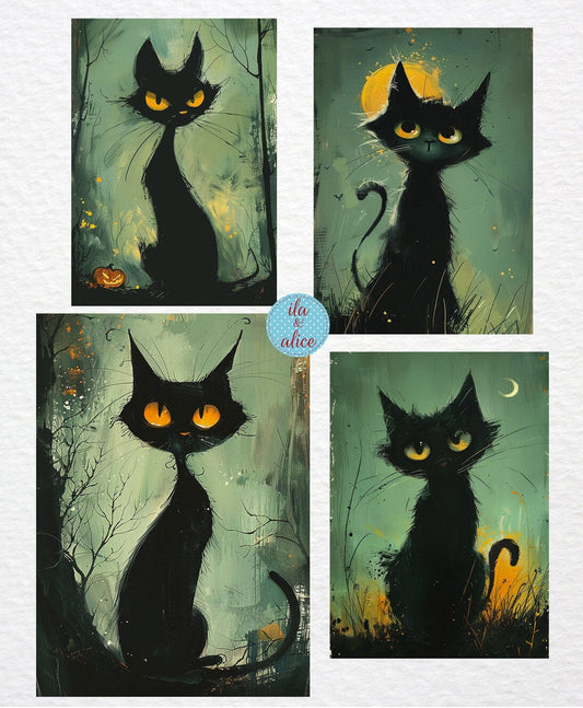 Cute and Quirky Black Cats Halloween Postcards Post Cards ila & alice 