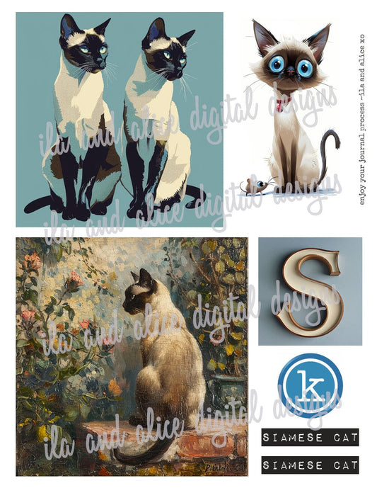 Digital Siamese Cat Junk Journal Ephemera Journal ila & alice 