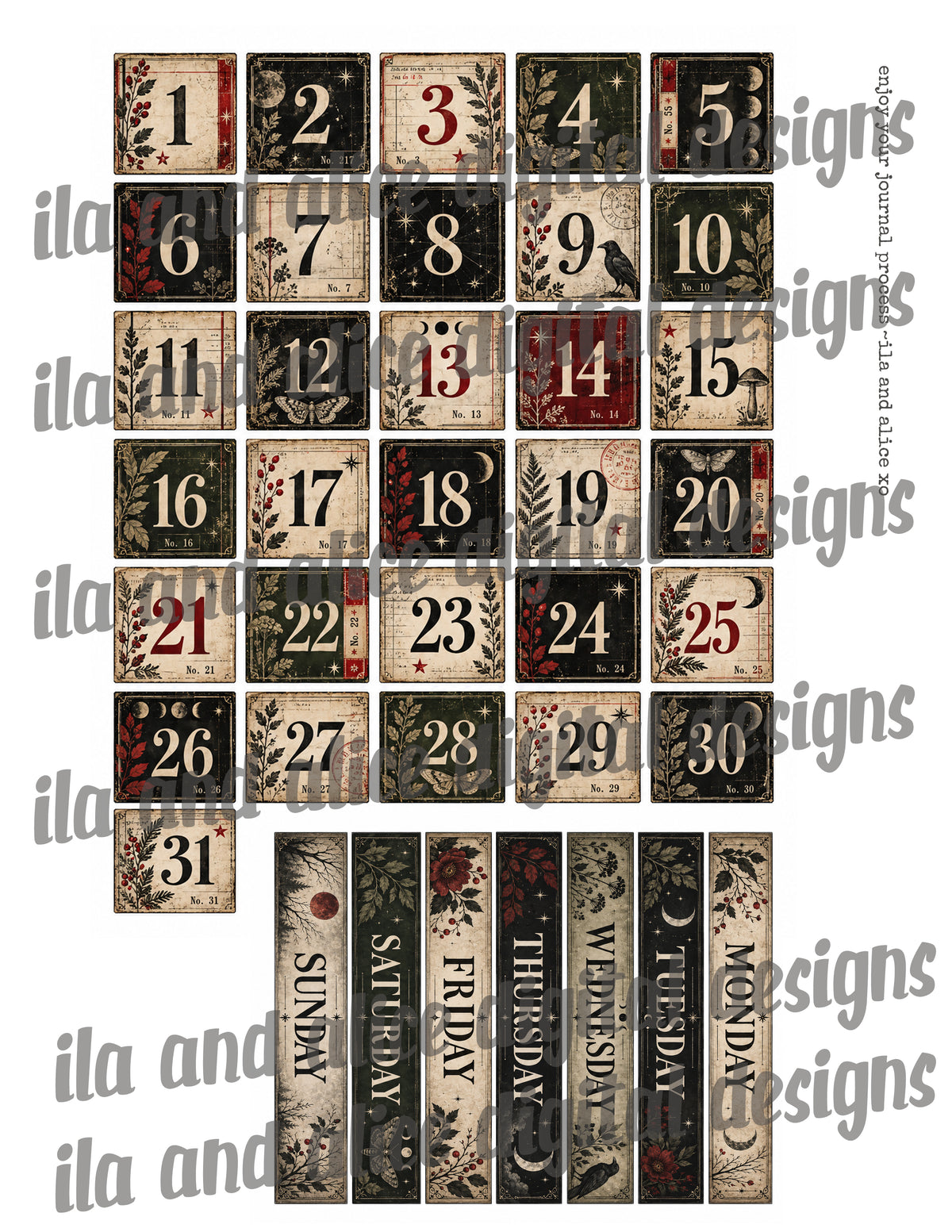 Midnight Findings | Printable Gothic Journaling Ephemera Kit
