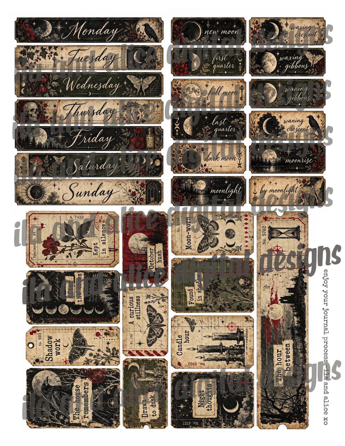 Midnight Findings | Printable Gothic Journaling Ephemera Kit