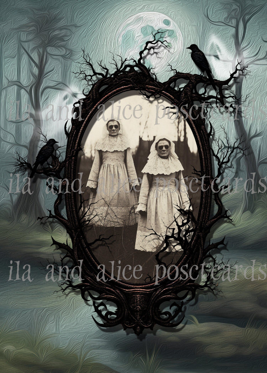 Witches in a Dark Forest Halloween Postcards Post Cards ila & alice 